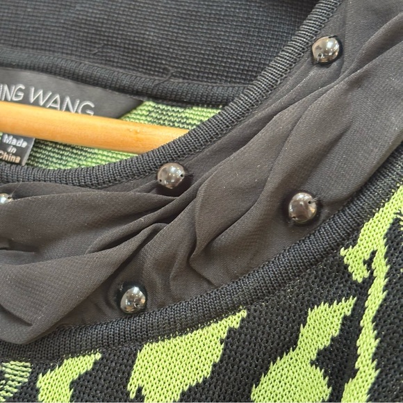 Ming Wang Open Front Cardigan Sweater Abstract Zebra Print Lime Green Black PXL - Picture 5 of 12